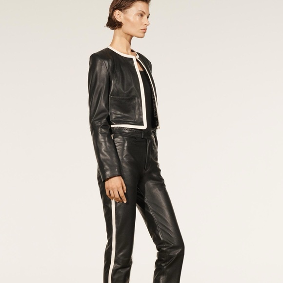 ZARA CROPPED LEATHER BLACK/ECRU COLOR JACKET LIMITED EDITION bloggers favorite - Picture 5 of 9
